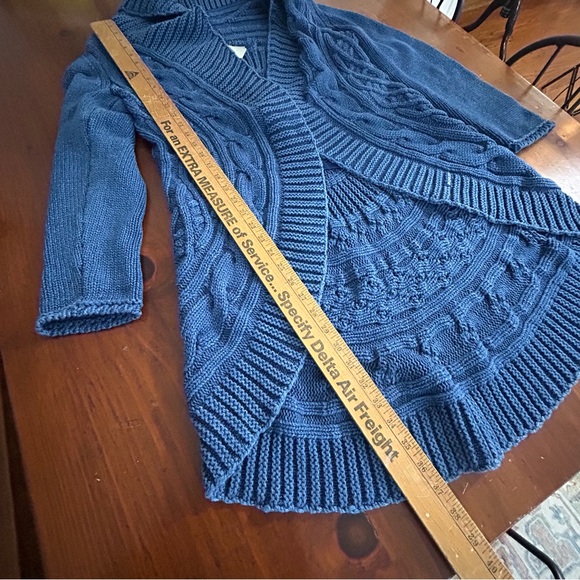 BLUE WILLI'S New Indigo Dyed Duster CARDIGAN SWEATER S Cable Knit Chunky Artsy - Picture 9 of 16